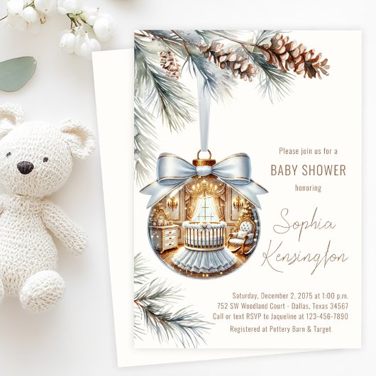 Elegant Goud Wit Ornament Kerst Baby shower Kaart