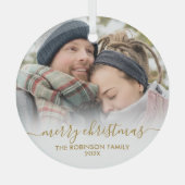 Elegant Goud Wit Paar Foto Vrolijk Kerstfeest Glas Ornament (Voorkant)