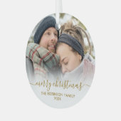 Elegant Goud Wit Paar Foto Vrolijk Kerstfeest Glas Ornament (Voorkant links)