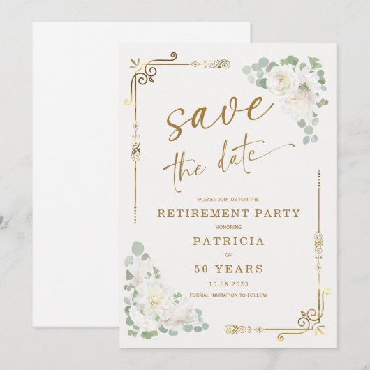 Elegant Goud Wit Pensioen Partij Opslaan van de Da Kaart (Voorkant / Achterkant)
