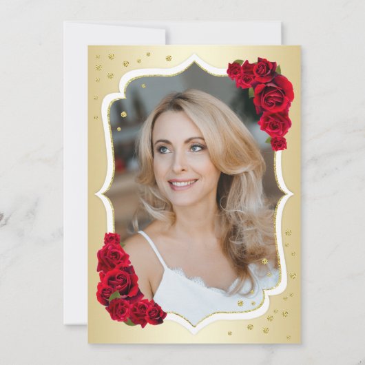 Elegant Goud Wit Rood Foto 50e Verjaardag Kaart (Achterkant)