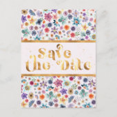 Elegant Goud Wit Roze Wildflower Save the Date Briefkaart (Voorkant)