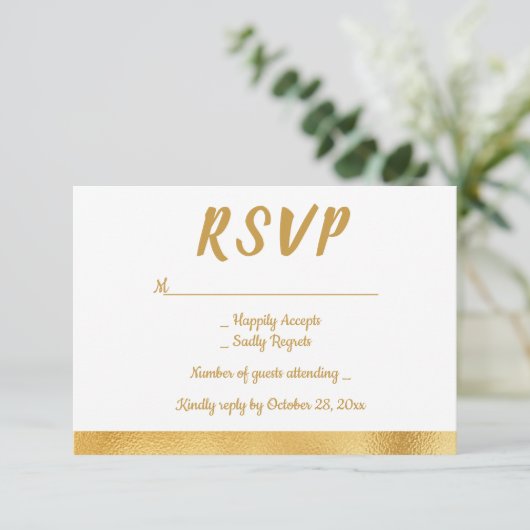 Elegant Goud & Wit RSVP Glam Bruiloft Partij (Staand voorkant)