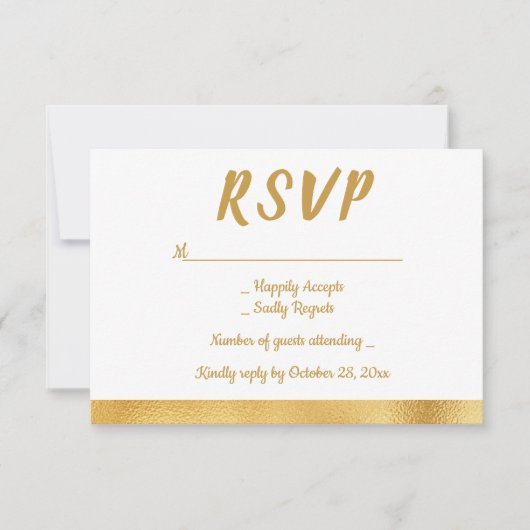 Elegant Goud & Wit RSVP Glam Bruiloft Partij Kaartje (Voorkant)