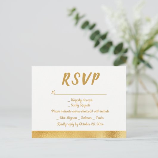 Elegant Goud & Wit RSVP Glam Bruiloft Partij Uitnodiging Briefkaart (Staand voorkant)