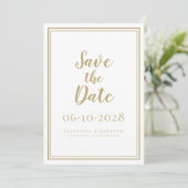 Elegant Goud & Wit Trouwscript Eenvoudig Modern Save The Date (Staand voorkant)