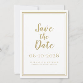 Elegant Goud & Wit Trouwscript Eenvoudig Modern Save The Date