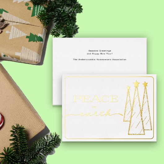 Elegant Goud Wit Vrede op Aarde Zaken Folie Feestdagenkaart