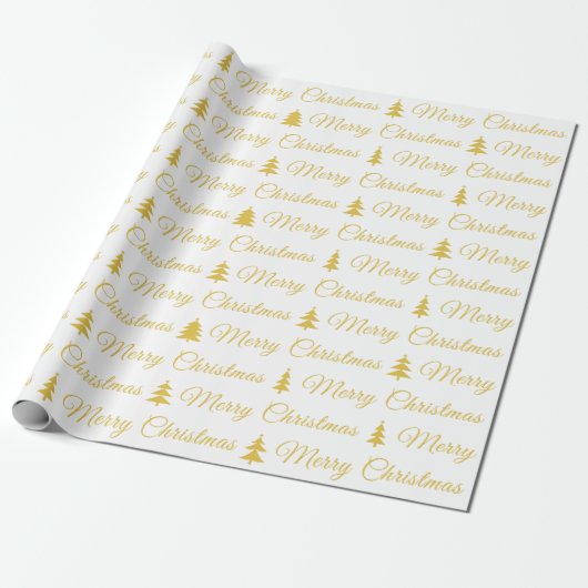 Elegant Goud Wit Vrolijk Kerstmis Quote Cadeaupapier (Uitgerold)