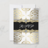 Elegant Goud Wit Zwart Damast RSVP (Voorkant)
