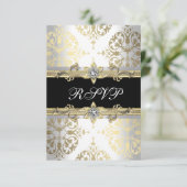 Elegant Goud Wit Zwart Damast RSVP (Staand voorkant)