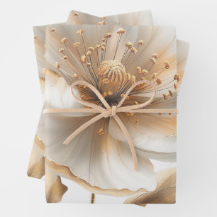 Elegant goud & witte klaproos huwelijksverpakkings inpakpapier vel