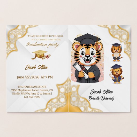 Elegant Goud & Witte Luxe Afstudeerfeest Folie Kaarten (Binnen)