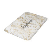 Elegant Goud Witte Marmer Monogram Schrift Badmat (Gekanteld)