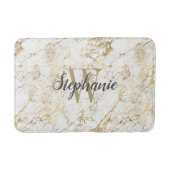 Elegant Goud Witte Marmer Monogram Schrift Badmat (Voorkant)