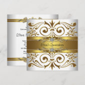 Elegant Goud Witte Quinceanera Kaart (Voorkant / Achterkant)