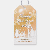 Elegant Goud Witte Sneeuw Huis Kerstmis Nieuwjaar Cadeaulabel (Achterkant)