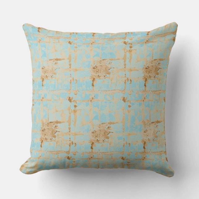 Elegant, goud zachte blauwe geruite abstracte patr kussen (Voorkant)