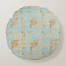 Elegant, goud zachte blauwe geruite abstracte patr rond kussen