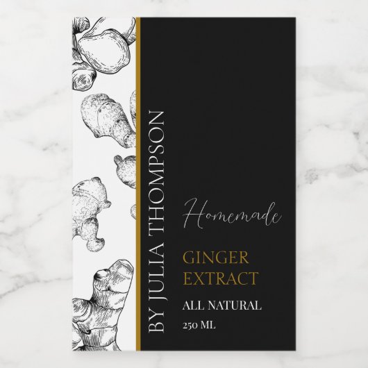 Elegant Goud Zelfgemaakte Ginger Root Extract Labe Wijn Etiket (Enkel label)