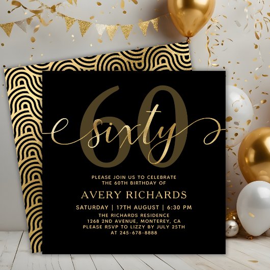 Elegant Goud Zestig Script Zwart 60ste Verjaardag Kaart