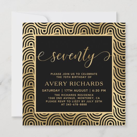 Elegant Goud Zeventig Script Zwart 70ste Verjaarda Kaart (Voorkant)