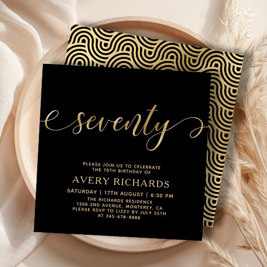 Elegant Goud Zeventig Script Zwart 70ste Verjaarda Kaart