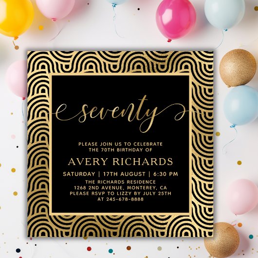 Elegant Goud Zeventig Script Zwart 70ste Verjaarda Kaart