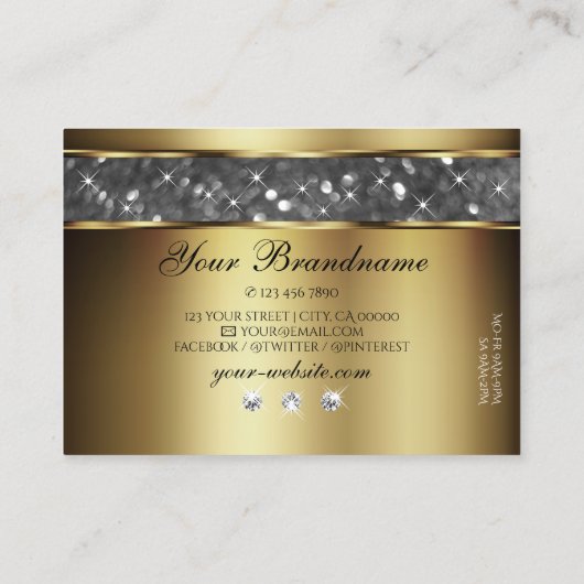 Elegant Goud Zilver Glitter Sterren en Diamanten Visitekaartje (Achterkant)