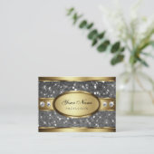Elegant Goud Zilver Glitter Sterren en Diamanten Visitekaartje (Staand voorkant)