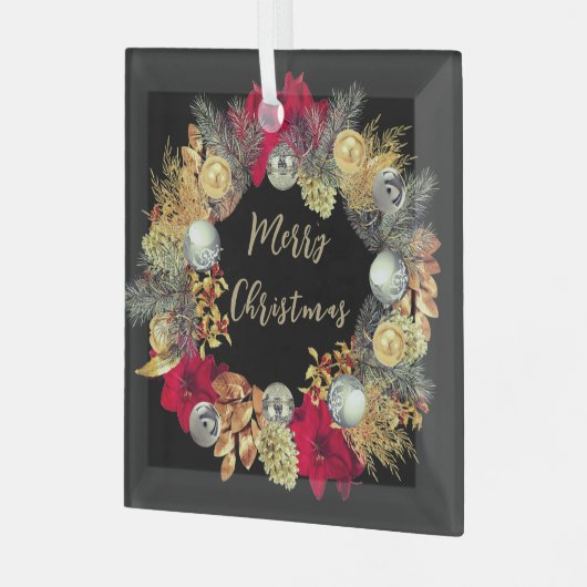 Elegant Goud Zilver Kerstkrans op Glas Glas Ornament (Voorkant links)