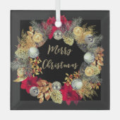 Elegant Goud Zilver Kerstkrans op Glas Glas Ornament (Voorkant)