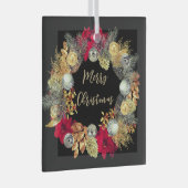 Elegant Goud Zilver Kerstkrans op Glas Glas Ornament (Voorkant Rechts)