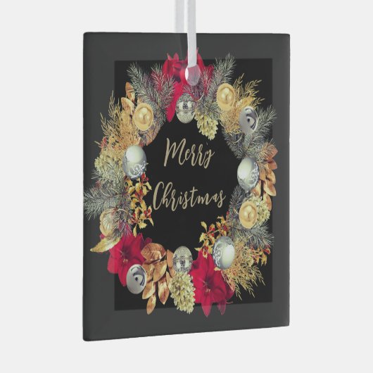 Elegant Goud Zilver Kerstkrans op Glas Glas Ornament (Voorkant Rechts)