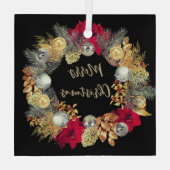 Elegant Goud Zilver Kerstkrans op Glas Glas Ornament (Achterkant)