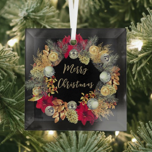 Elegant Goud Zilver Kerstkrans op Glas Glas Ornament (Insitu)