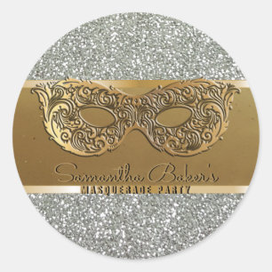 Elegant Goud Zilver Masquerade Party Verjaardag Ronde Sticker