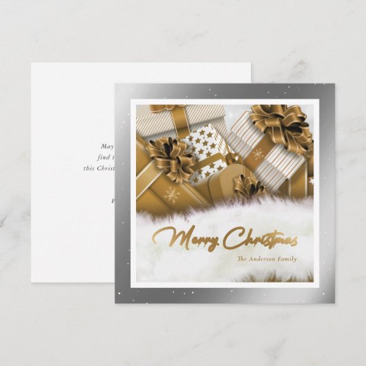 Elegant Goud Zilver Vrolijk Kerstfeest Kaart (Voorkant / Achterkant)