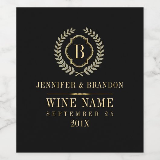 Elegant Goud & Zilveren Laurel Krans Wijn Etiket (Enkel label)