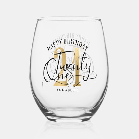 Elegant Goud & Zwart 21e Verjaardag Wijnglas Zonder Voet (Achterkant)