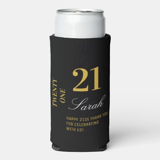 Elegant Goud & Zwart 21e Verjaardagsfeestje Cockta Seltzer Blikjeskoeler (Seltzer Voorkant)
