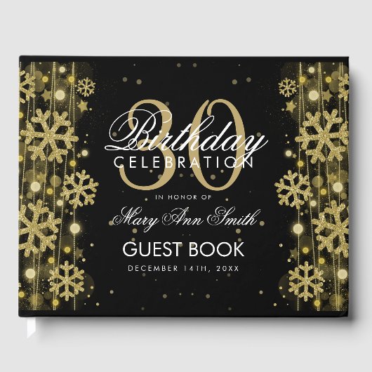Elegant Goud Zwart 30e Verjaardag Winter Glitter Gastenboek (Voorkant)