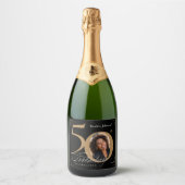 Elegant Goud Zwart 50e Verjaardag Custom Foto Sparkling Wijnetiket (Voorkant)