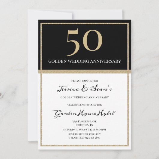 Elegant Goud & Zwart 50ste bruiloft Jubileum Kaart (Voorkant)