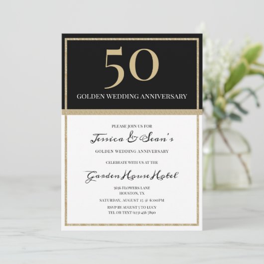 Elegant Goud & Zwart 50ste bruiloft Jubileum Kaart (Staand voorkant)