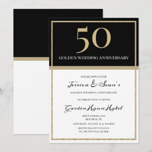Elegant Goud & Zwart 50ste bruiloft Jubileum Kaart