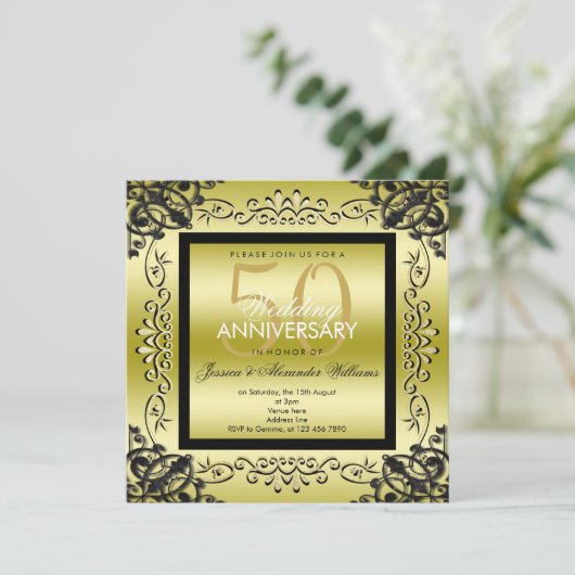Elegant Goud & Zwart 50ste Verjaardag Huwelijk Vro Kaart (Staand voorkant)