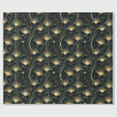 Elegant goud zwart art deco floral cadeaupapier (Vlak)