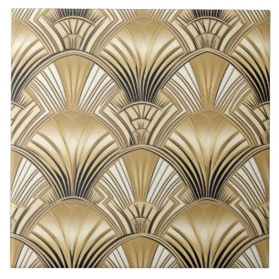 Elegant goud zwart art deco patroon tegeltje