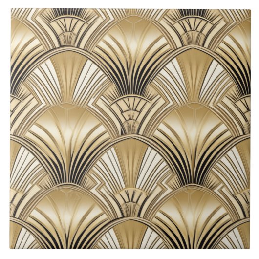 Elegant goud zwart art deco patroon tegeltje (Voorkant)